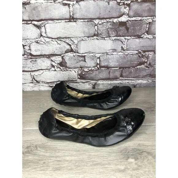 Tod's Black Leather Cap Toe Buckle Ballerina Ballet Flats Women's Sz 10M US/41EU