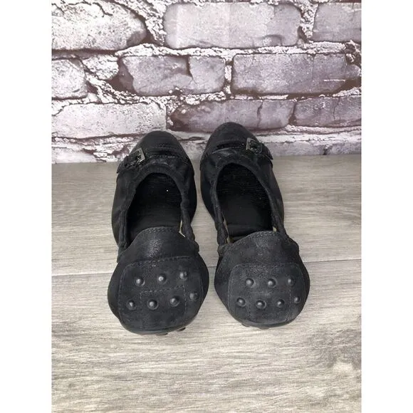 Tod's Black Leather Cap Toe Buckle Ballerina Ballet Flats Women's Sz 10M US/41EU
