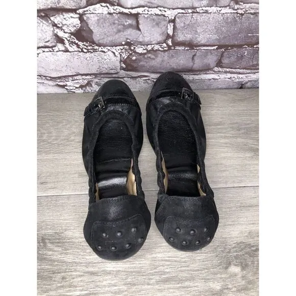Tod's Black Leather Cap Toe Buckle Ballerina Ballet Flats Women's Sz 10M US/41EU