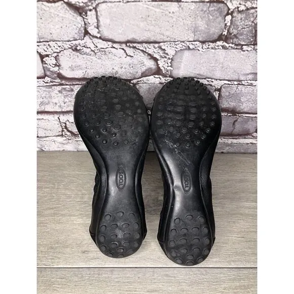 Tod's Black Leather Cap Toe Buckle Ballerina Ballet Flats Women's Sz 10M US/41EU