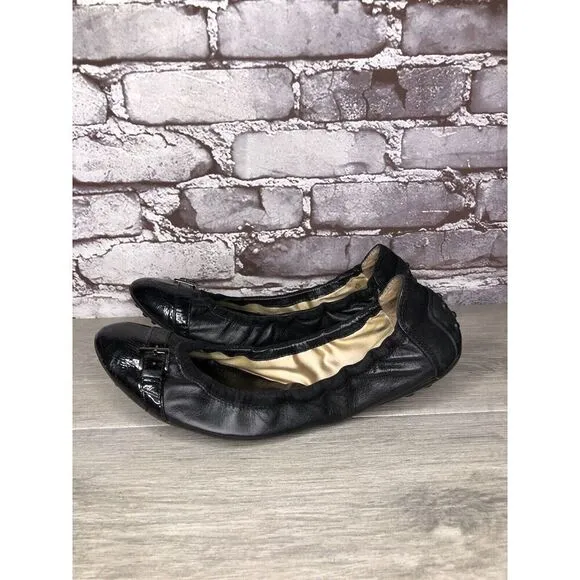 Tod's Black Leather Cap Toe Buckle Ballerina Ballet Flats Women's Sz 10M US/41EU