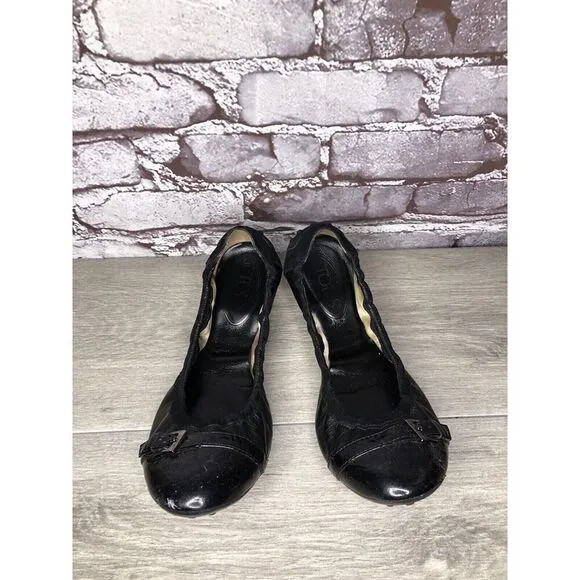 Tod's Black Leather Cap Toe Buckle Ballerina Ballet Flats Women's Sz 10M US/41EU