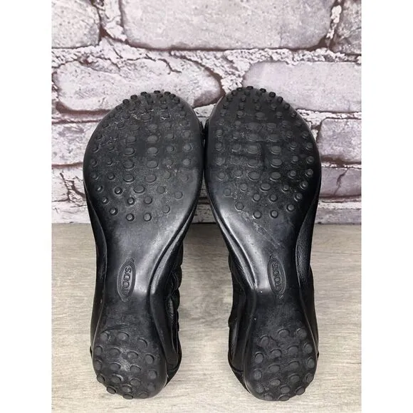 Tod's Black Leather Cap Toe Buckle Ballerina Ballet Flats Women's Sz 10M US/41EU