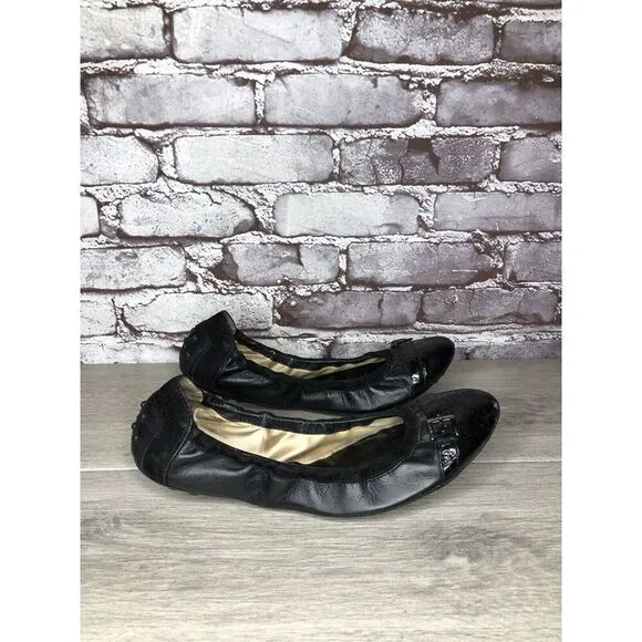 Tod's Black Leather Cap Toe Buckle Ballerina Ballet Flats Women's Sz 10M US/41EU