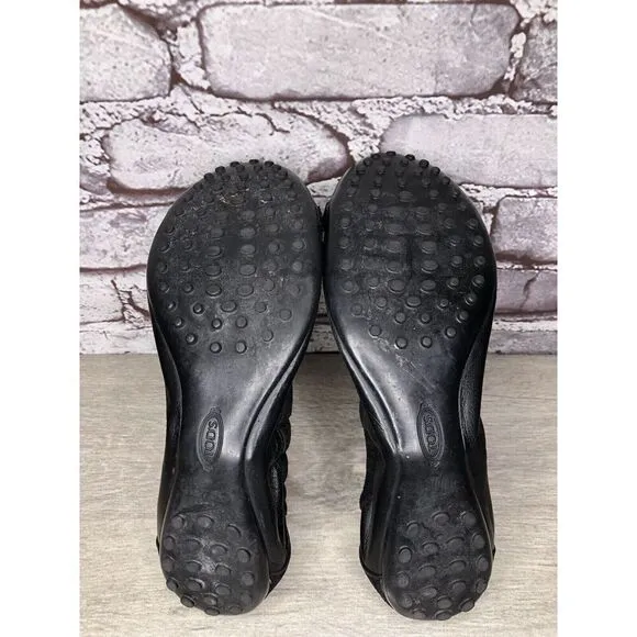 Tod's Black Leather Cap Toe Buckle Ballerina Ballet Flats Women's Sz 10M US/41EU