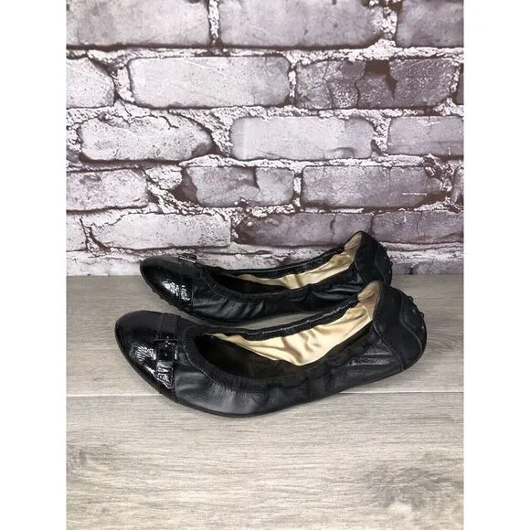 Tod's Black Leather Cap Toe Buckle Ballerina Ballet Flats Women's Sz 10M US/41EU