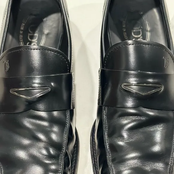 Tod's Black Leather Penny Loafers