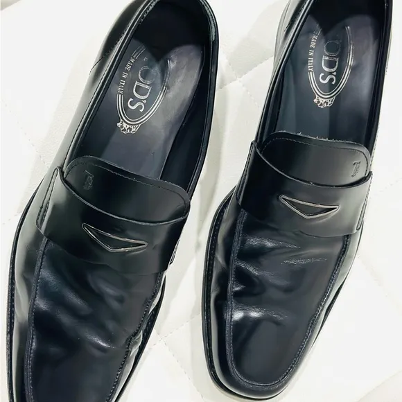 Tod's Black Leather Penny Loafers