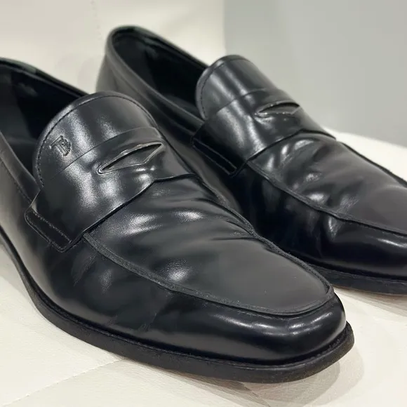 Tod's Black Leather Penny Loafers