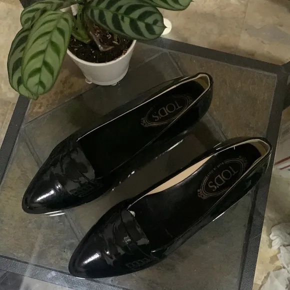 TODS Black Patent Leather Loafers