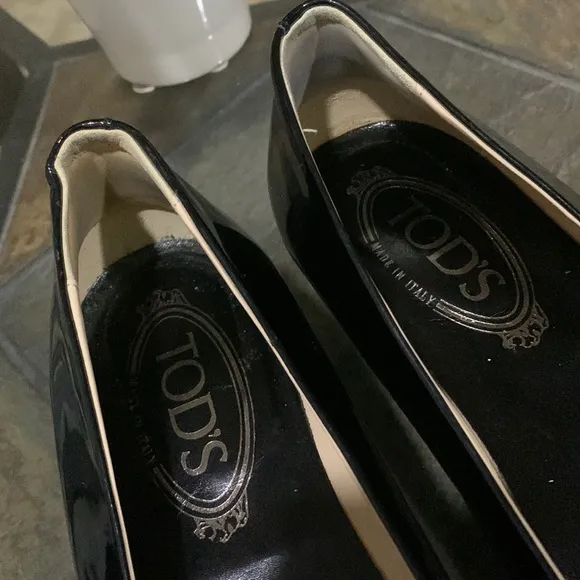 TODS Black Patent Leather Loafers