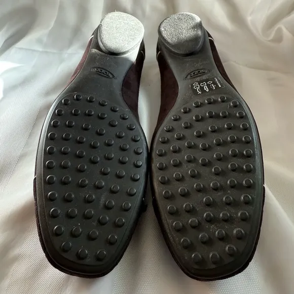 Tod’s Brown Suede Ballerina Flats with Pearl Accents — Size 38 1/2