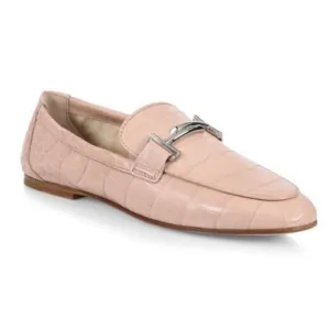 TOD'S Double T Croc-Embossed Leather Loafers