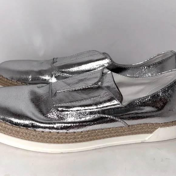 Tod's‎ Francesina Espadrille Slip-on Shoes Raffia Metallic Silver Leather 7.5