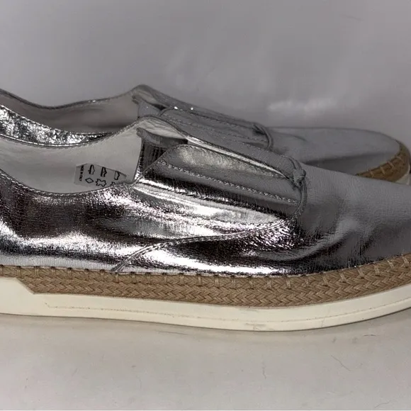 Tod's‎ Francesina Espadrille Slip-on Shoes Raffia Metallic Silver Leather 7.5