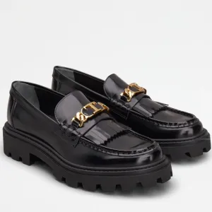 Tod's Fringed Loafers in Black Leather- size 37.5
