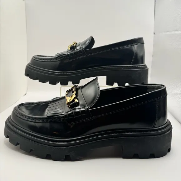 Tod's Fringed Loafers in Black Leather- size 37.5
