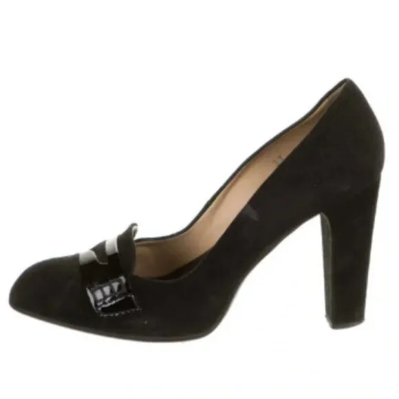Tod's 'Lulu' Suede Driver Style Penny Heel Pumps in Black Size 37.5