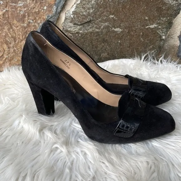 Tod's 'Lulu' Suede Driver Style Penny Heel Pumps in Black Size 37.5