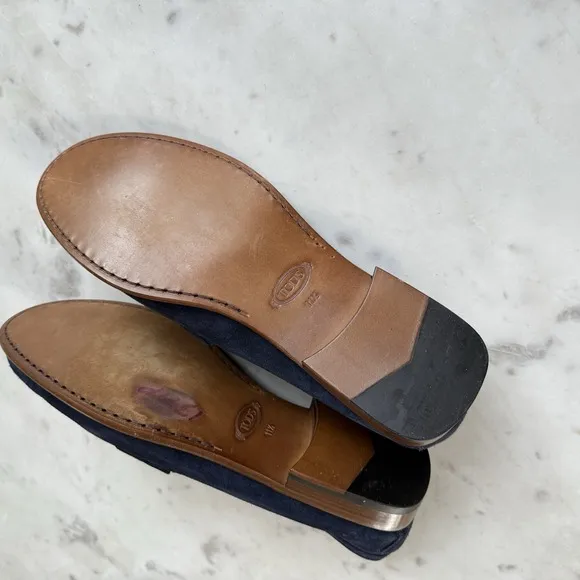 TODS Navy Blue Suede Leather Horse Bit Loafers Mens 11.5 Excellent!