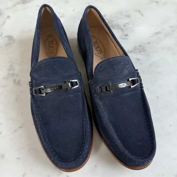 TODS Navy Blue Suede Leather Horse Bit Loafers Mens 11.5 Excellent!