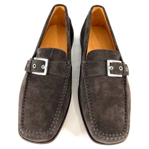 TOD'S Pellame Brown Suede Buckle Loafers Made in Italy Marked as 7-8.5US