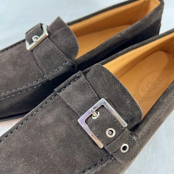 TOD'S Pellame Brown Suede Buckle Loafers Made in Italy Marked as 7-8.5US