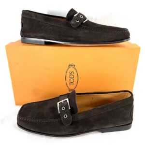 TOD'S Pellame Brown Suede Buckle Loafers Made in Italy Marked as 7-8.5US