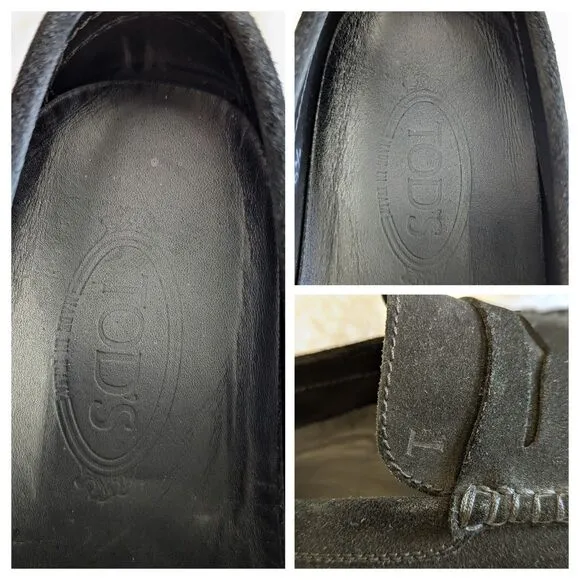 Tod's Penny Loafers Casual Slip On Italy Black Suede Mens Shoes  Sz 9.5