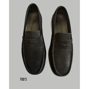 Tod's Penny Loafers Casual Slip On Italy Black Suede Mens Shoes  Sz 9.5