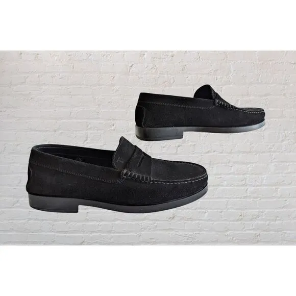Tod's Penny Loafers Casual Slip On Italy Black Suede Mens Shoes  Sz 9.5