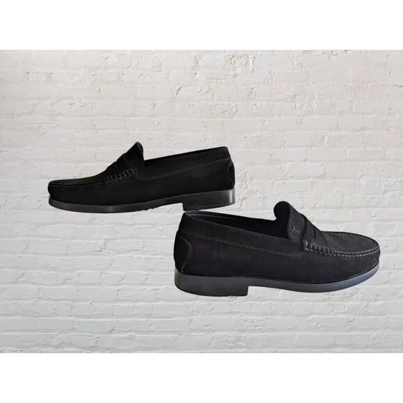 Tod's Penny Loafers Casual Slip On Italy Black Suede Mens Shoes  Sz 9.5