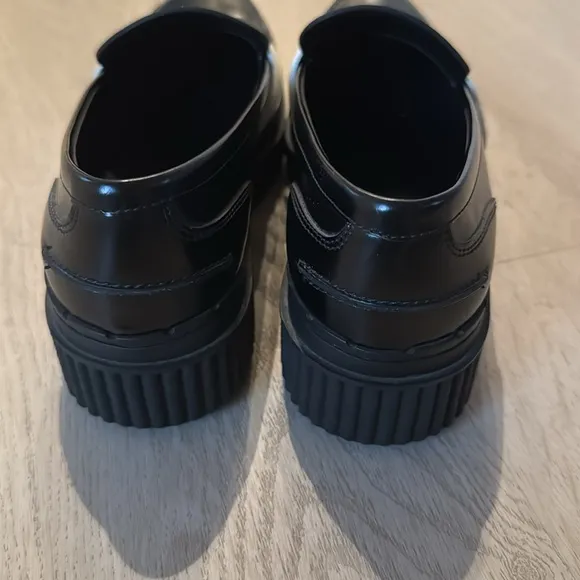 TODS Spazzolato Leather Black Platform White Penny Strap Loafer Italy EU 38 1/2