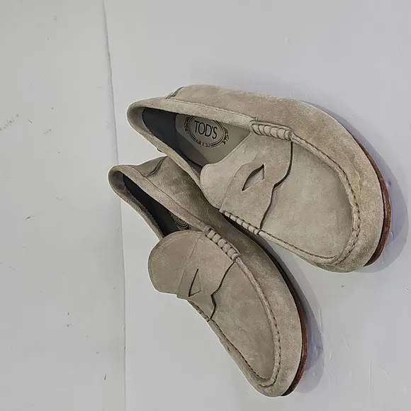 Tod's Suede Penny Loafers - Ivory Size 8.5 Leather Suede