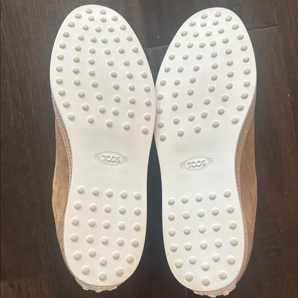 Tod's Tan and White Suede Loafers