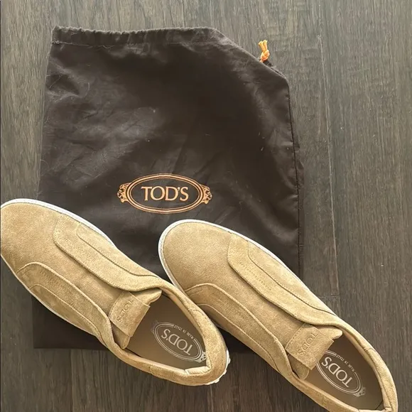 Tod's Tan and White Suede Loafers