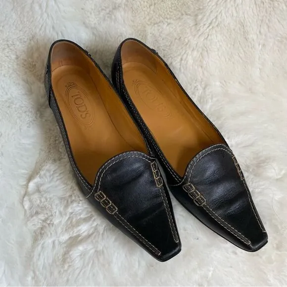 Tod’s chocolate brown leather pointed toe flats loafers shoes 6.5