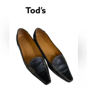 Tod’s chocolate brown leather pointed toe flats loafers shoes 6.5