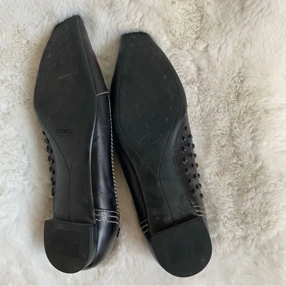 Tod’s chocolate brown leather pointed toe flats loafers shoes 6.5