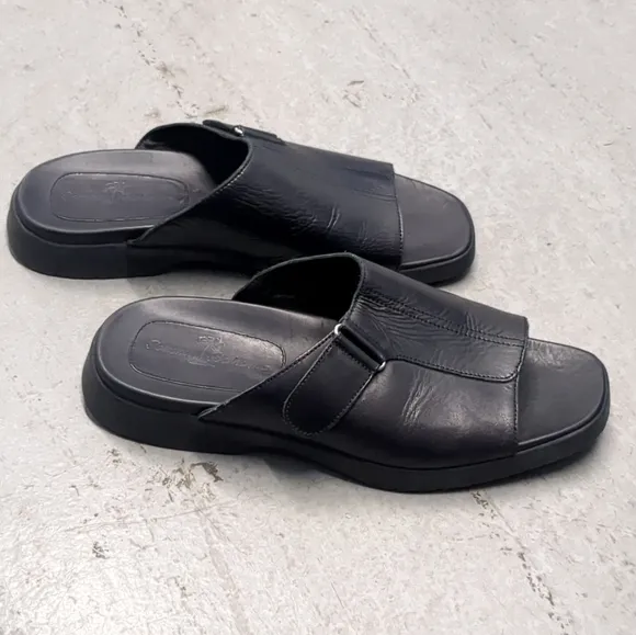 Tommy Bahama Baja Beach Slides Sandals Leather Black Size 11 M Resortwear