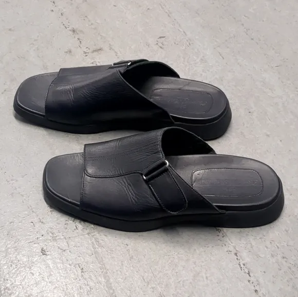Tommy Bahama Baja Beach Slides Sandals Leather Black Size 11 M Resortwear