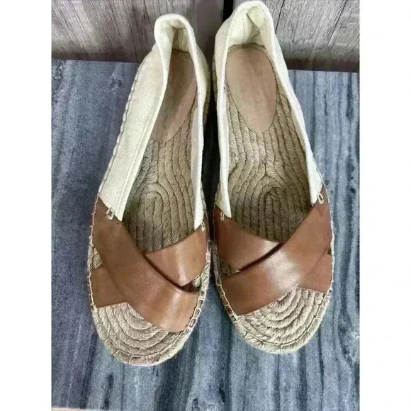 Tommy Bahama Espadrilles Sz 7.5 Open Toe Flats Canvas Leather Veranda