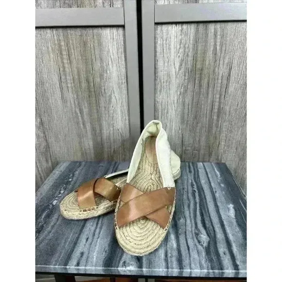 Tommy Bahama Espadrilles Sz 7.5 Open Toe Flats Canvas Leather Veranda