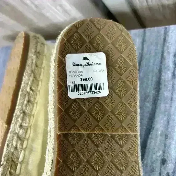 Tommy Bahama Espadrilles Sz 7.5 Open Toe Flats Canvas Leather Veranda