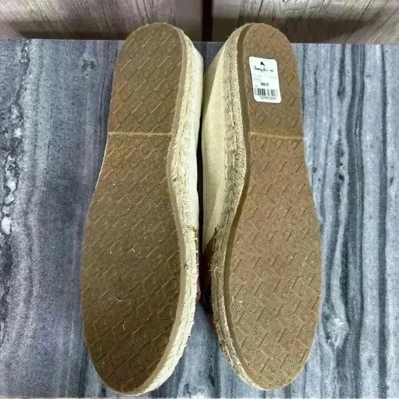 Tommy Bahama Espadrilles Sz 7.5 Open Toe Flats Canvas Leather Veranda