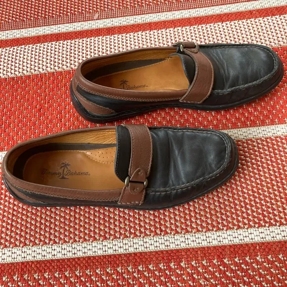 Tommy Bahama leather slip on loafers black espresso soft comfy work leisure 8.5