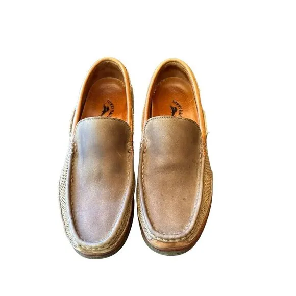 Tommy Bahama Men's Leather Slip-On Loafers Size 11.5M Brown Dark Olive
