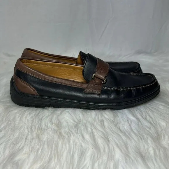 Tommy Bahama Black/Tan Leather Loafers Sz 8