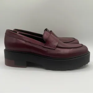 Tommy Hilfiger Women Burgundy Lab Leather Slip-On Lug Sole Casual Loafers SZ 12