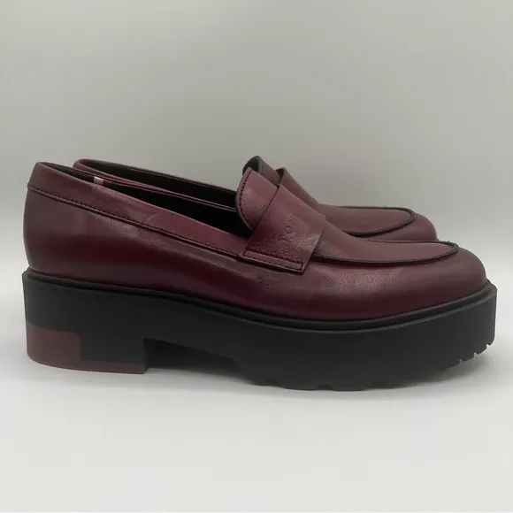 Tommy Hilfiger Women Burgundy Lab Leather Slip-On Lug Sole Casual Loafers SZ 12